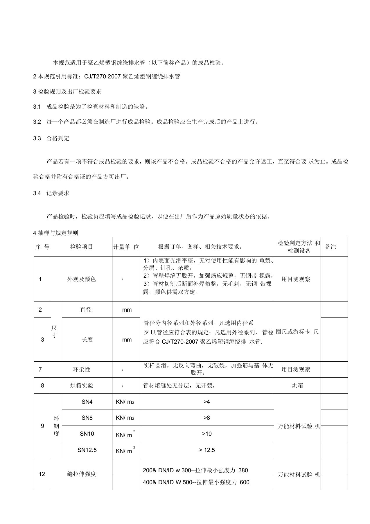 聚乙烯塑钢缠绕排水管成品检验和试验规范