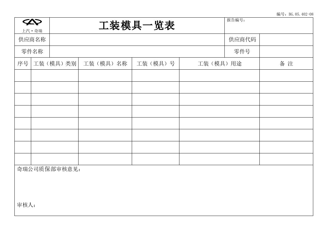 模具设计-工装模具一览表工艺