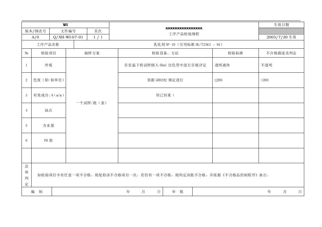 07WI工序产品检验规程