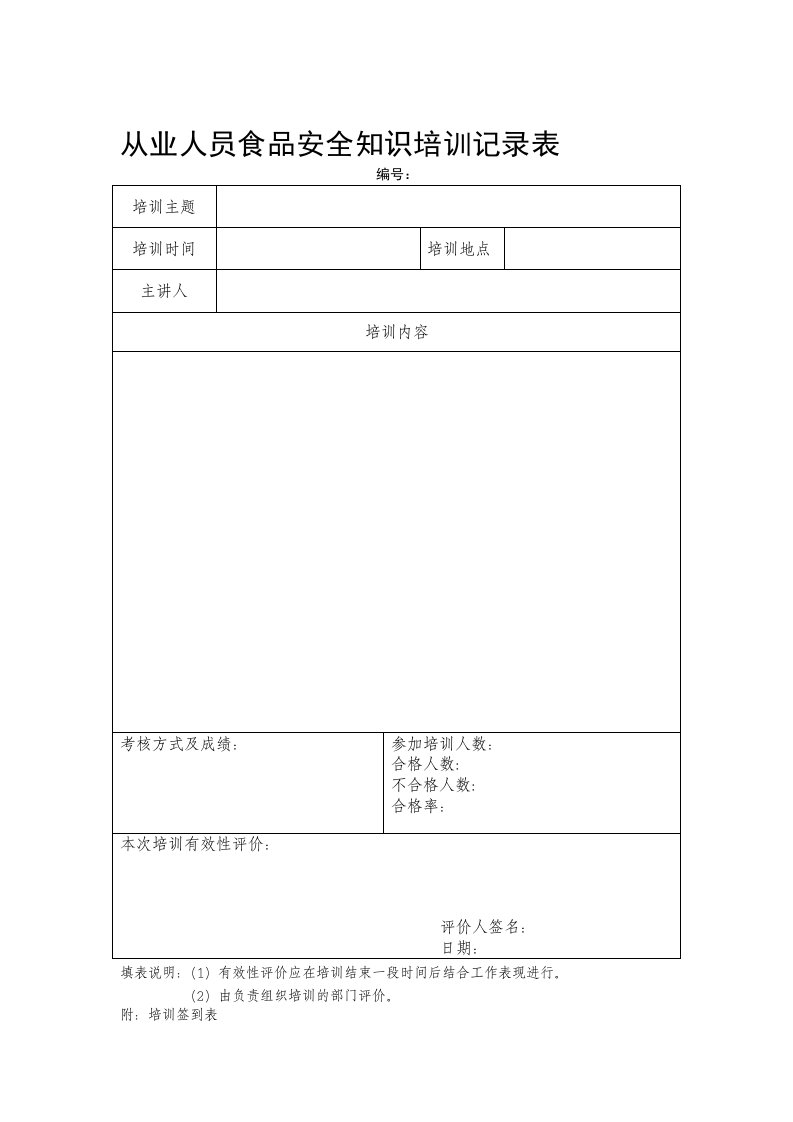 [业务]从业人员食品安全知识培训记录表