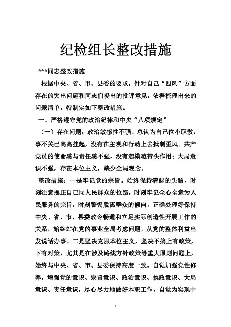 纪检组长整改措施