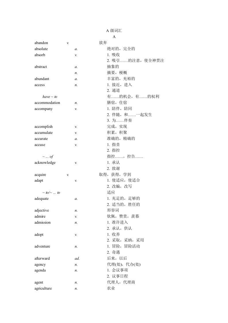 山东专升本英语-大纲词汇完整版