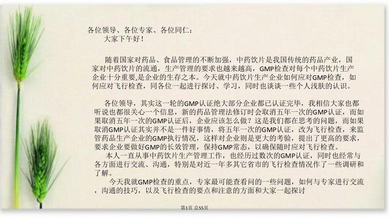 中药饮片生产企业GMP检查及飞行检查的探讨PPT55页课件