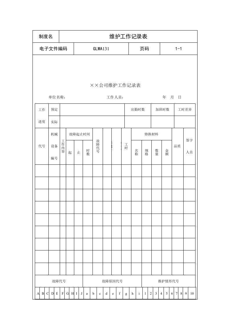 公司设备维护工作记录表