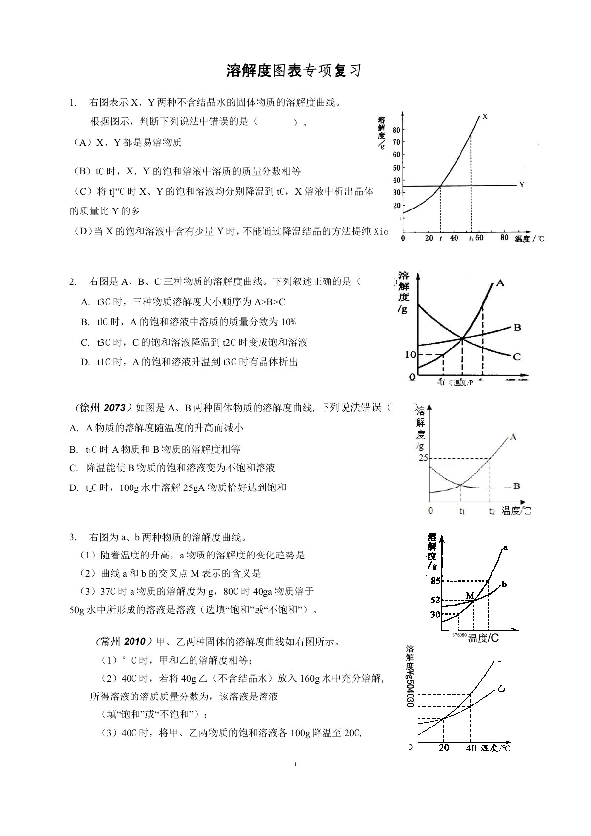 溶解度图表专题复习