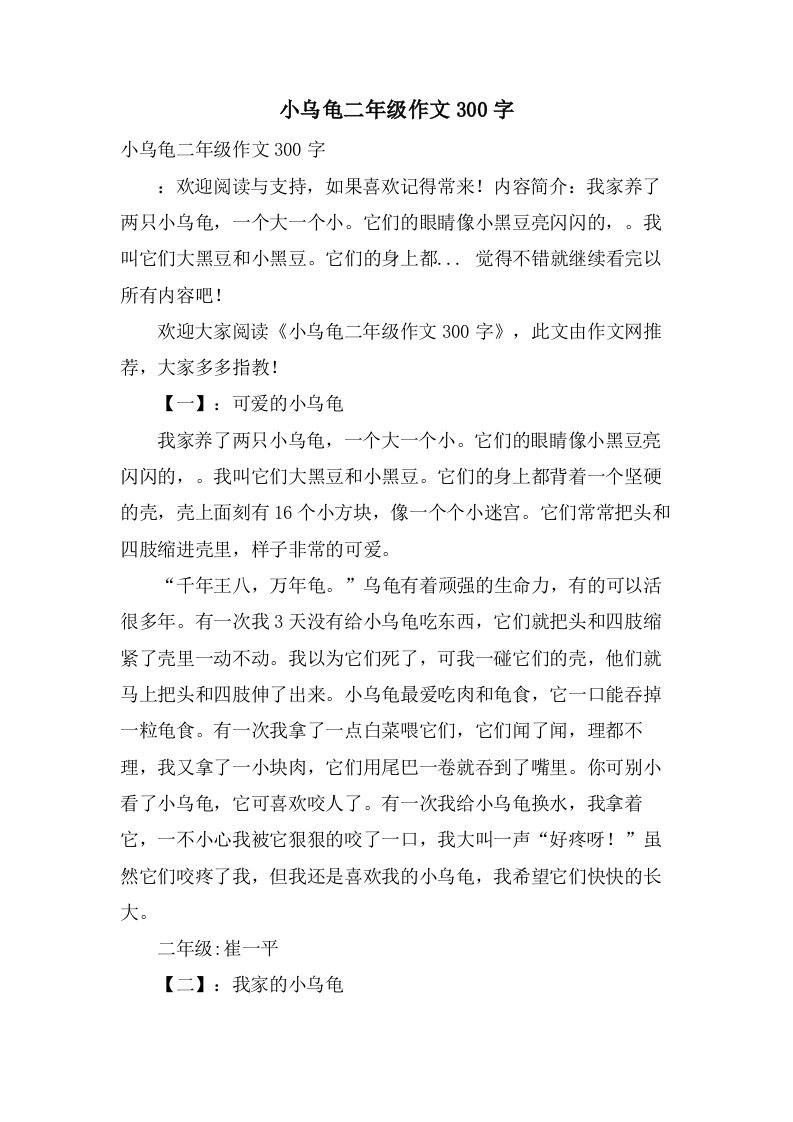 小乌龟二年级作文300字