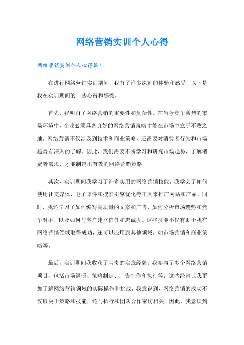 网络营销实训个人心得