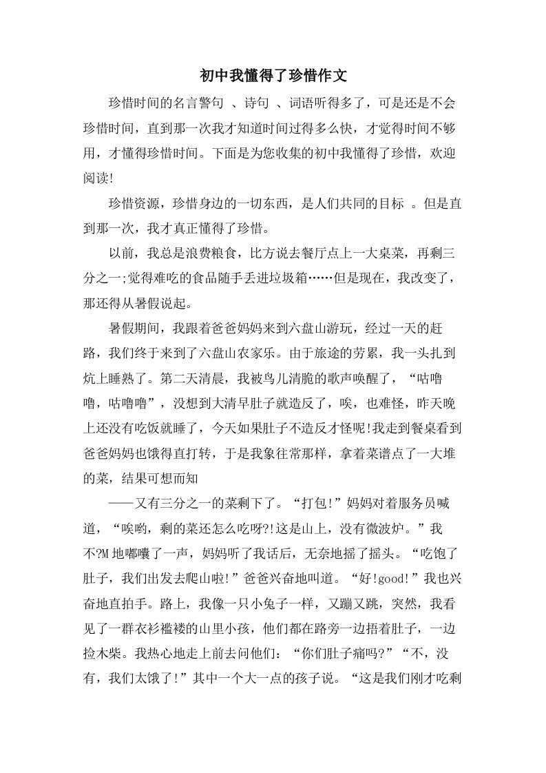 初中我懂得了珍惜作文