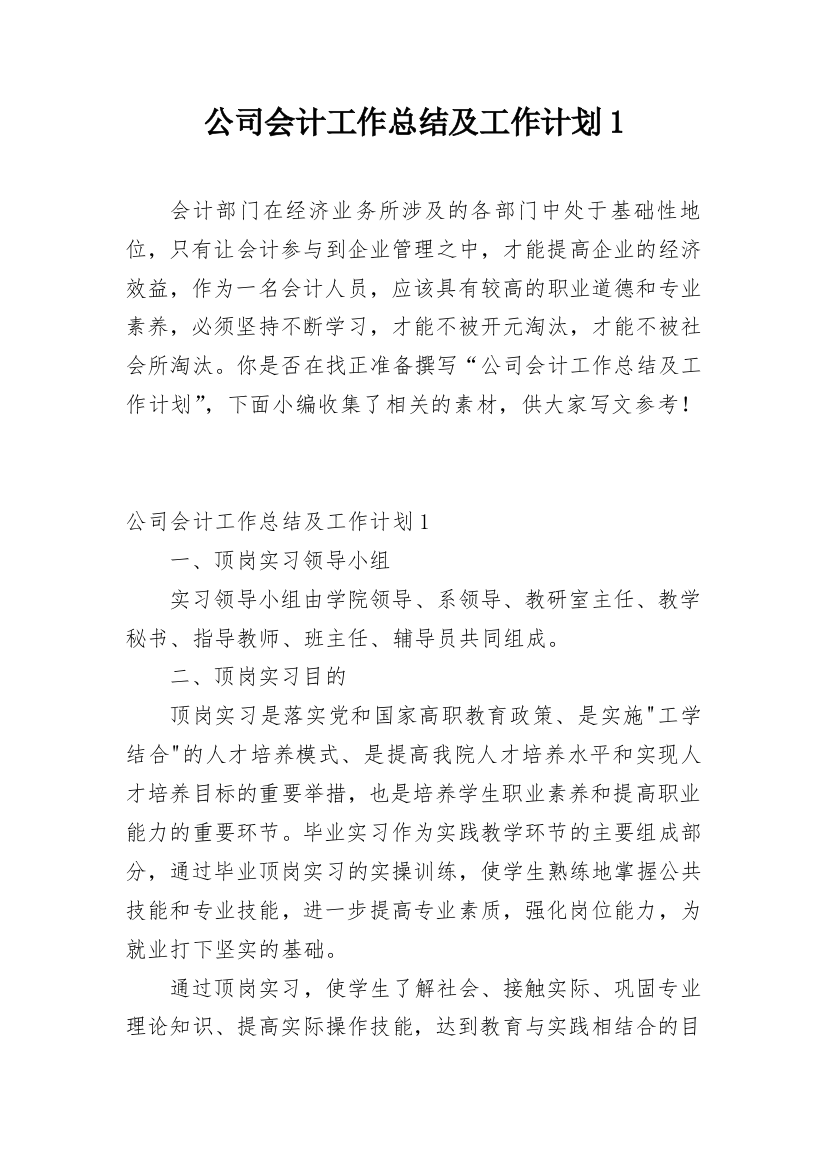 公司会计工作总结及工作计划1