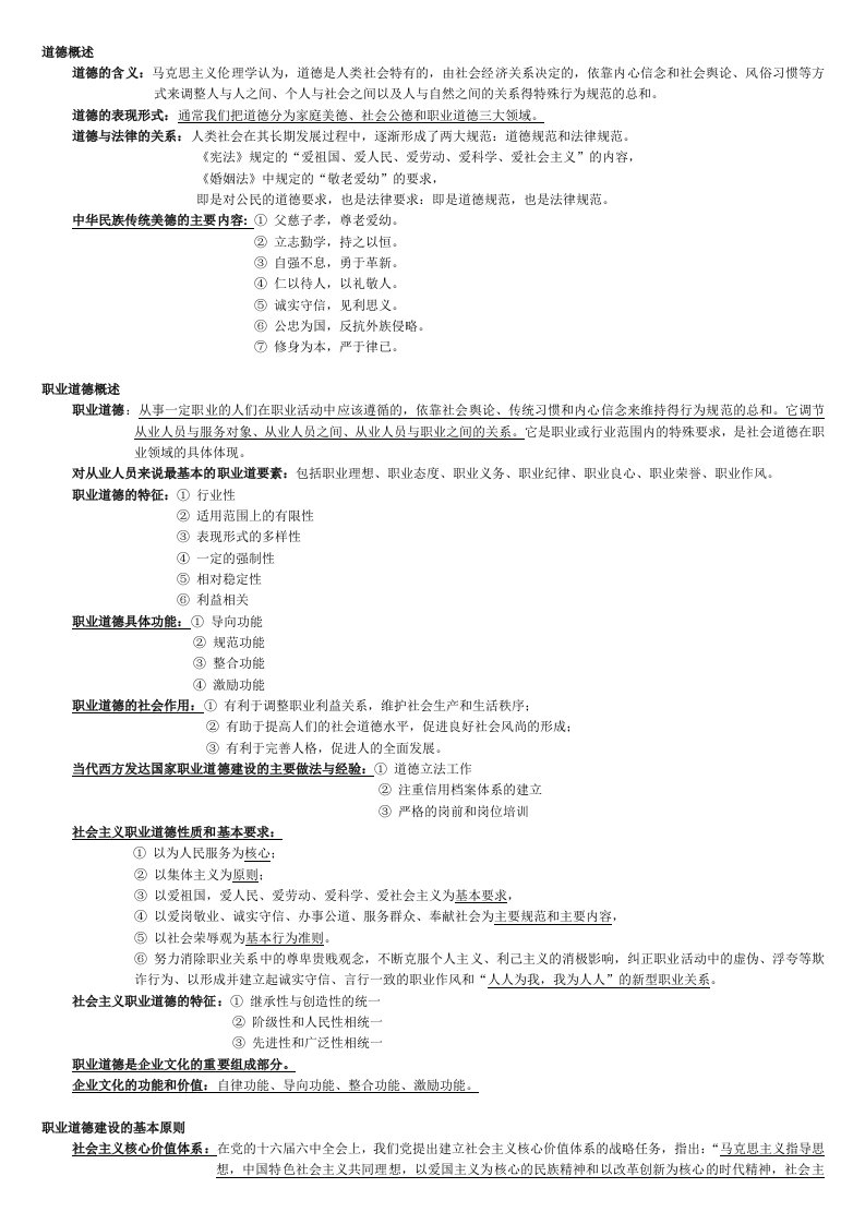 人力资源2级应试复习学习笔记-职业道德