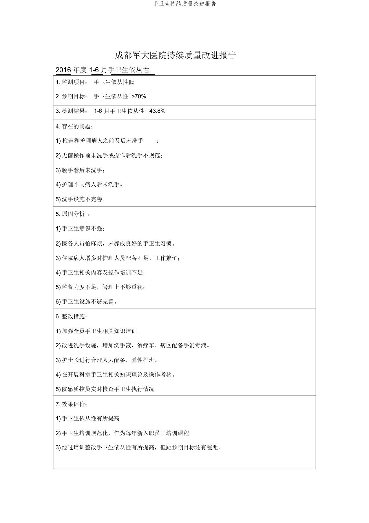 手卫生持续质量改进报告