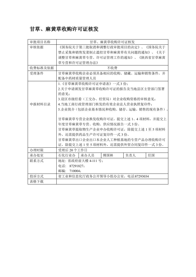 麻黄草收购许可证核发