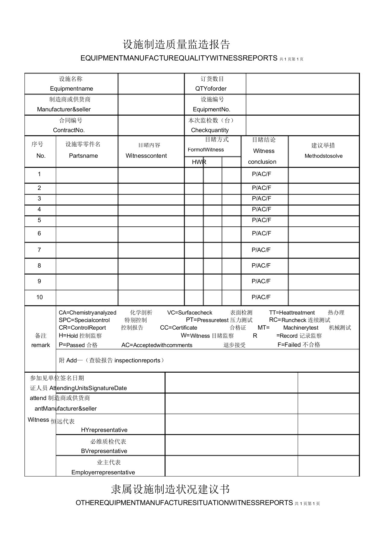 设备监造出厂检验报告空白版