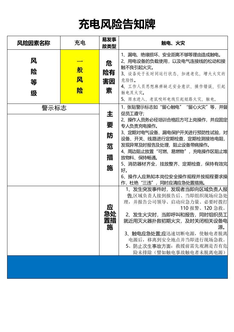 充电桩风险告知牌