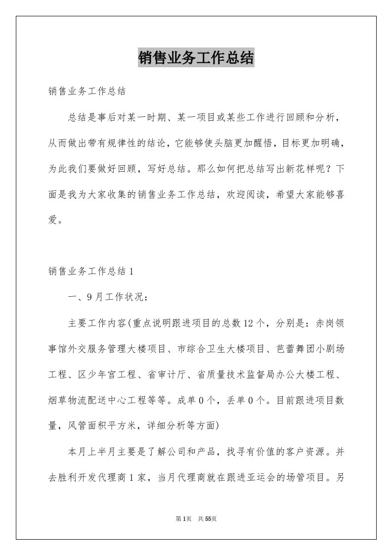 销售业务工作总结例文