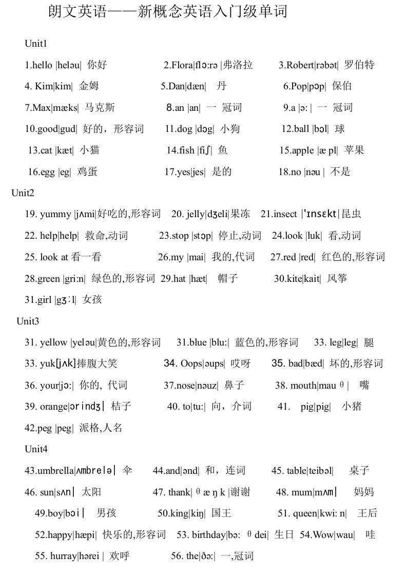 新概念英语入门级a单词