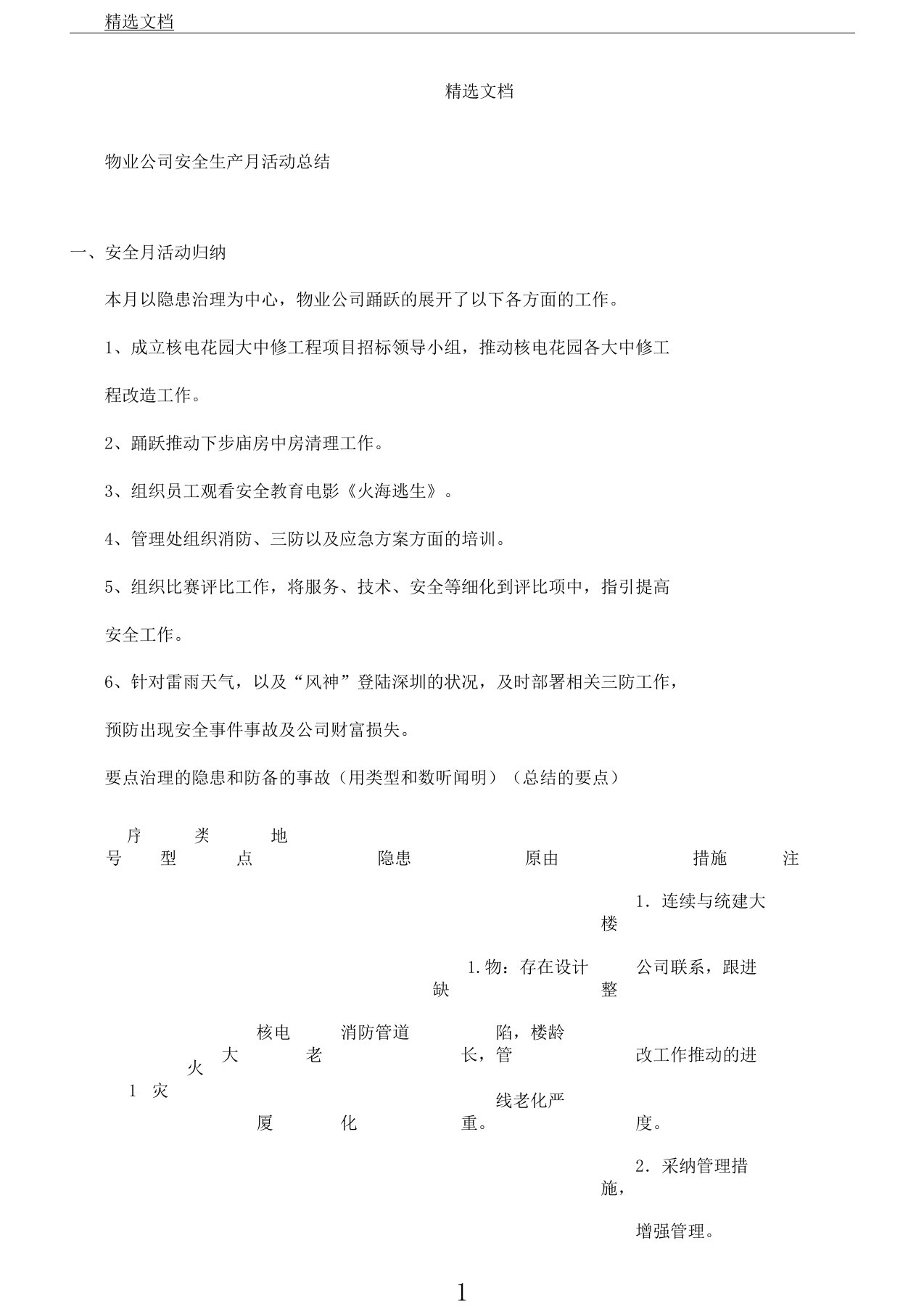 物业公司安全生产月活动计划