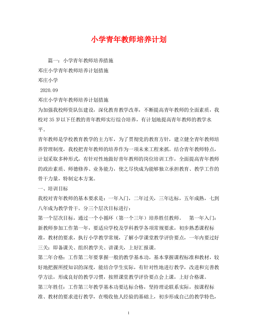 精编之小学青年教师培养计划