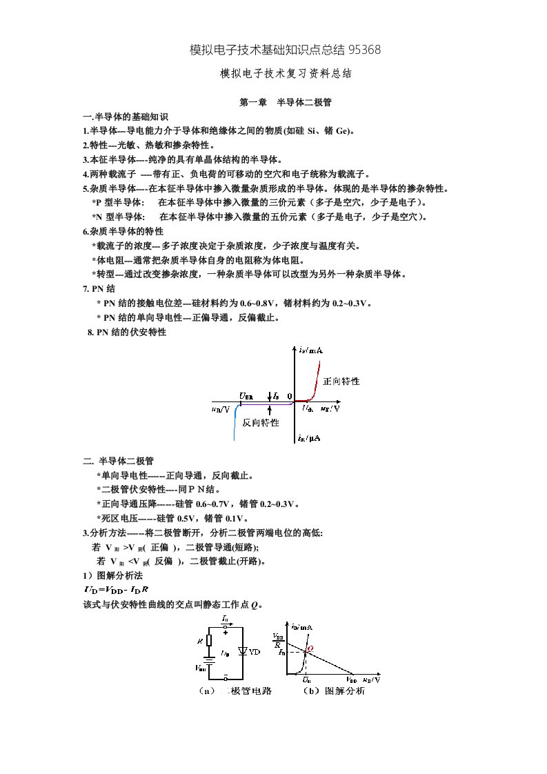 模拟电子技术基础知识点总结