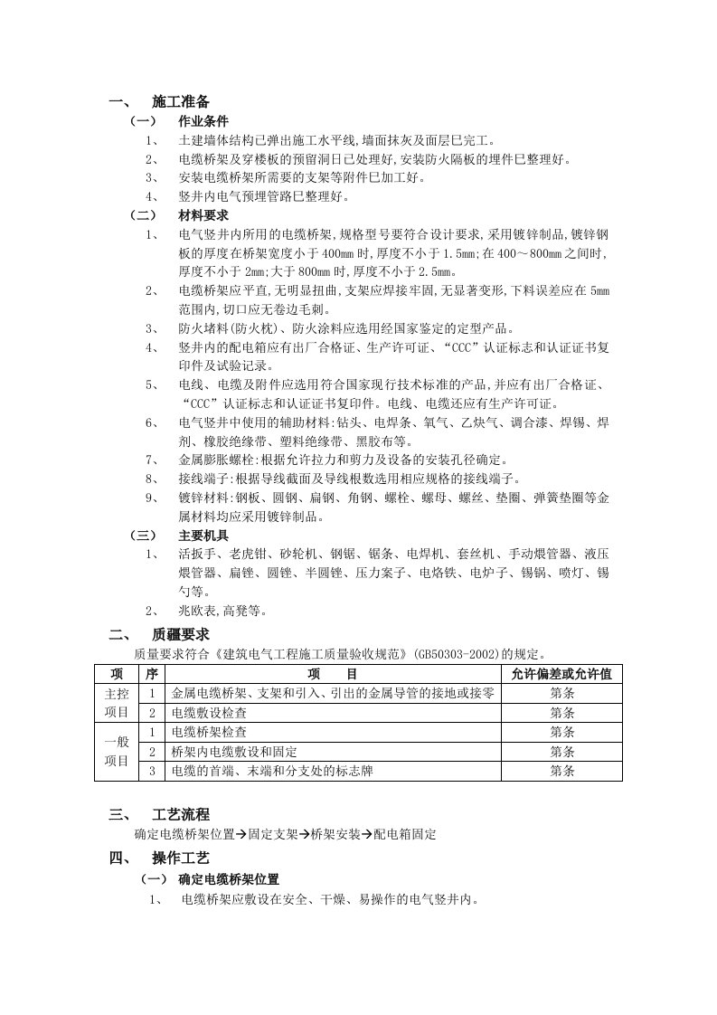 电气竖井内电缆桥架工程