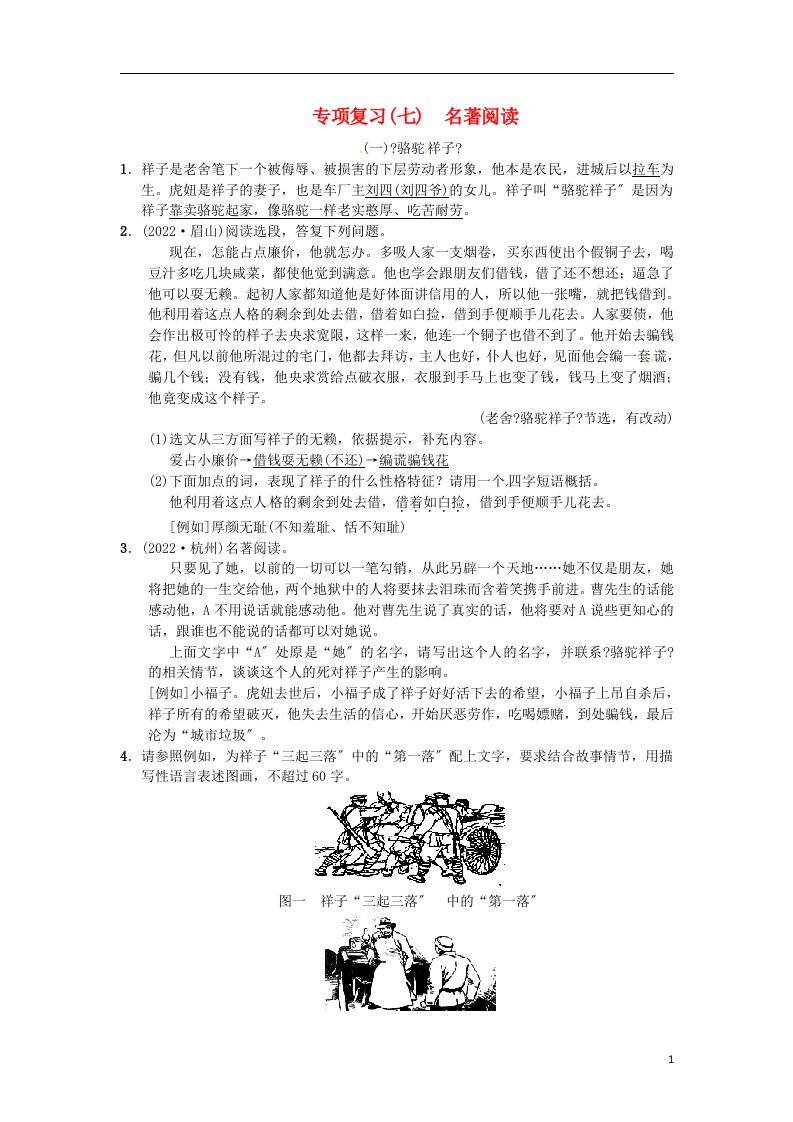 2021-2022学七年级语文下册专项复习（七）名著阅读习题新人教版