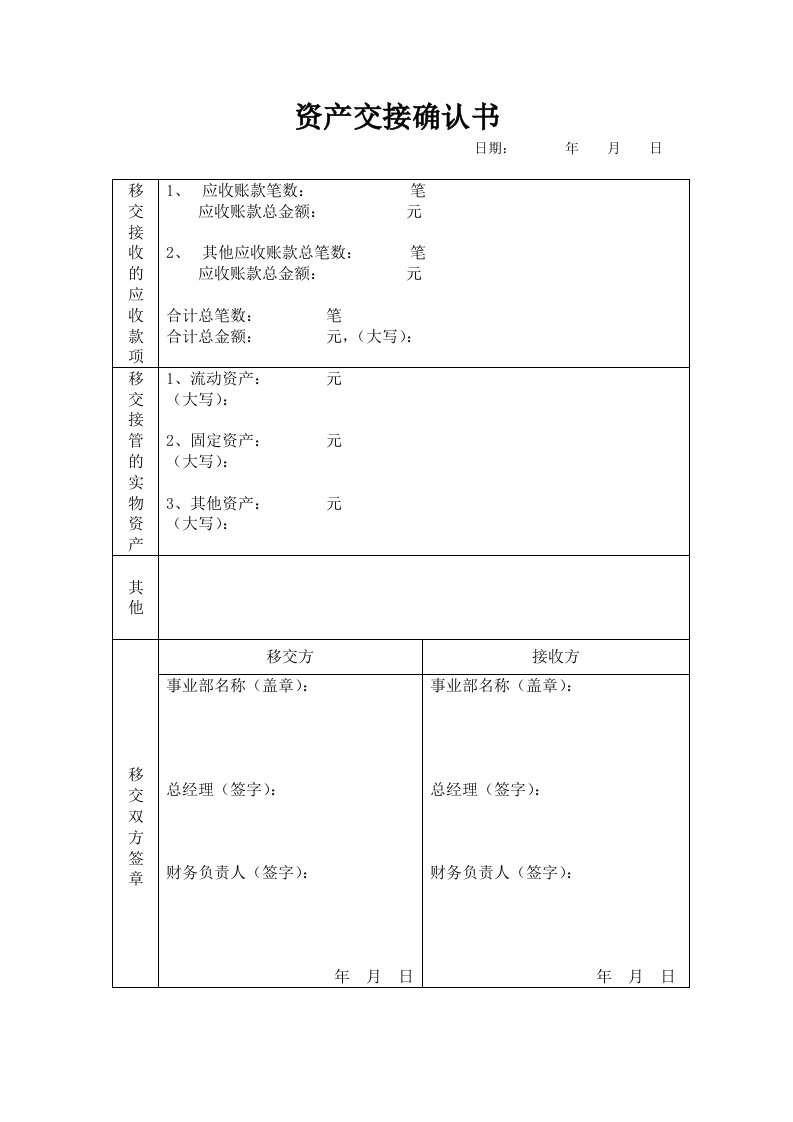 资产交接确认书