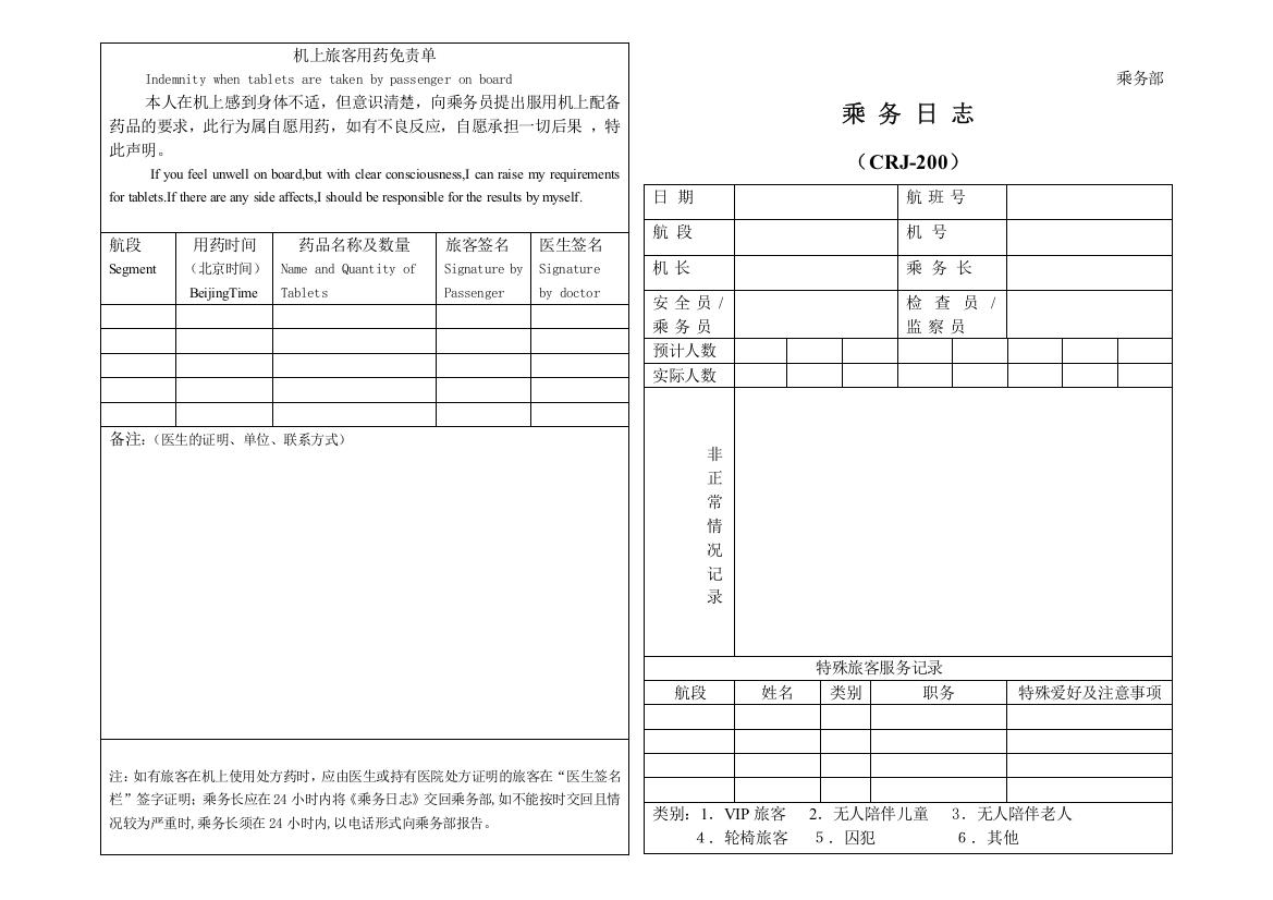 航空物流公司乘务日志