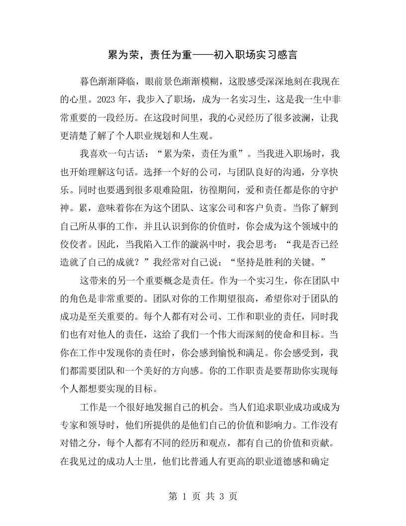 累为荣，责任为重——初入职场实习感言