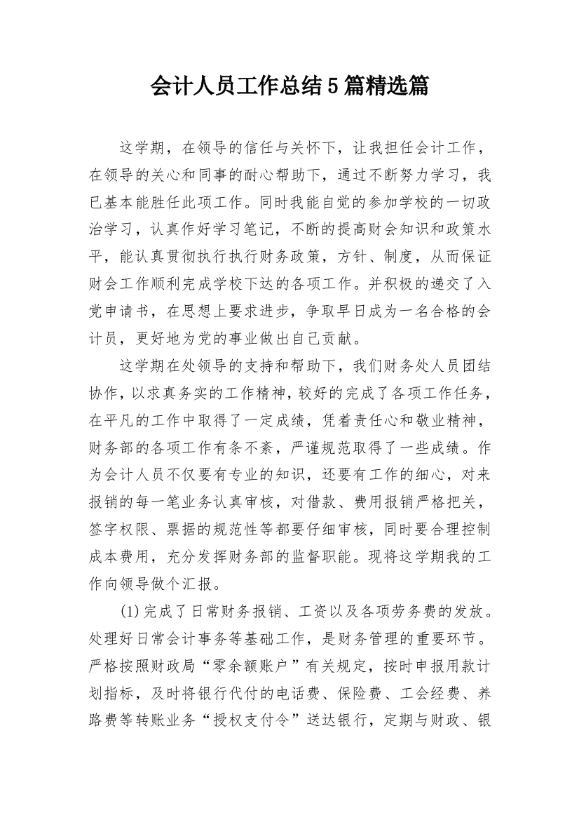 会计人员工作总结5篇精选篇