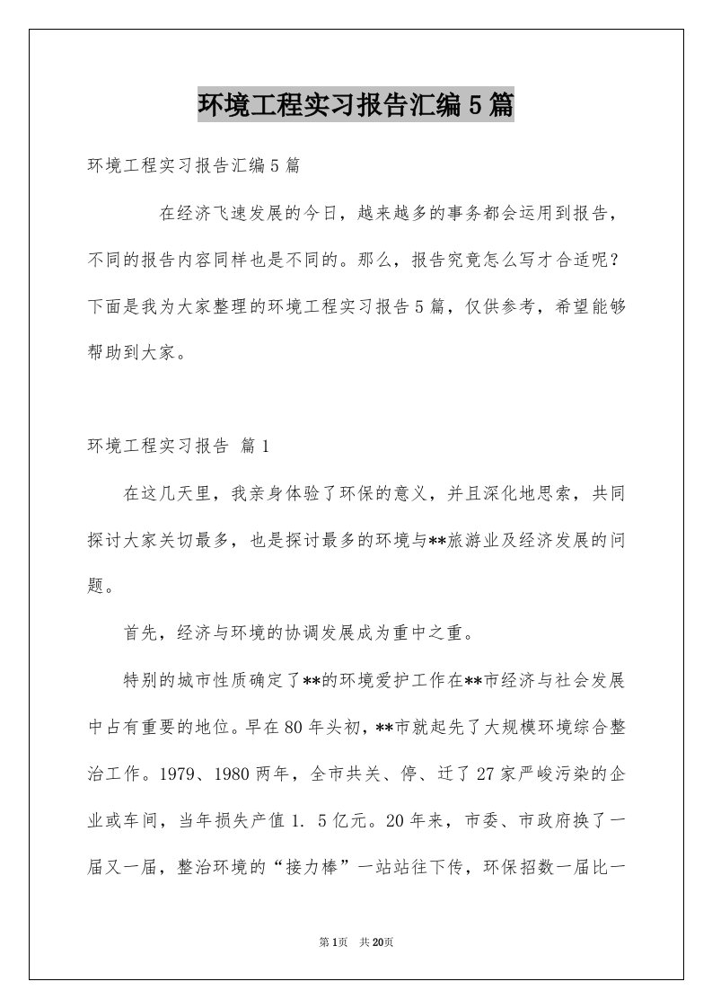 环境工程实习报告汇编5篇