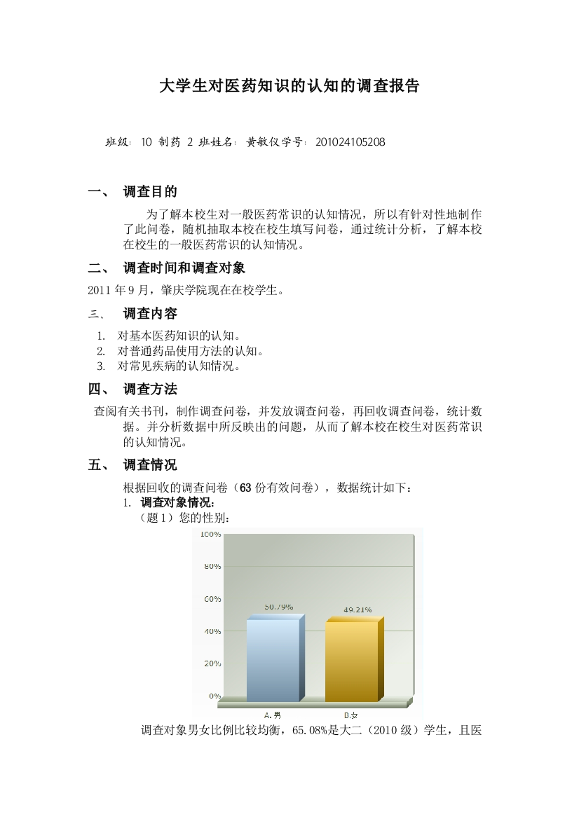 大学生对医药知识的认知