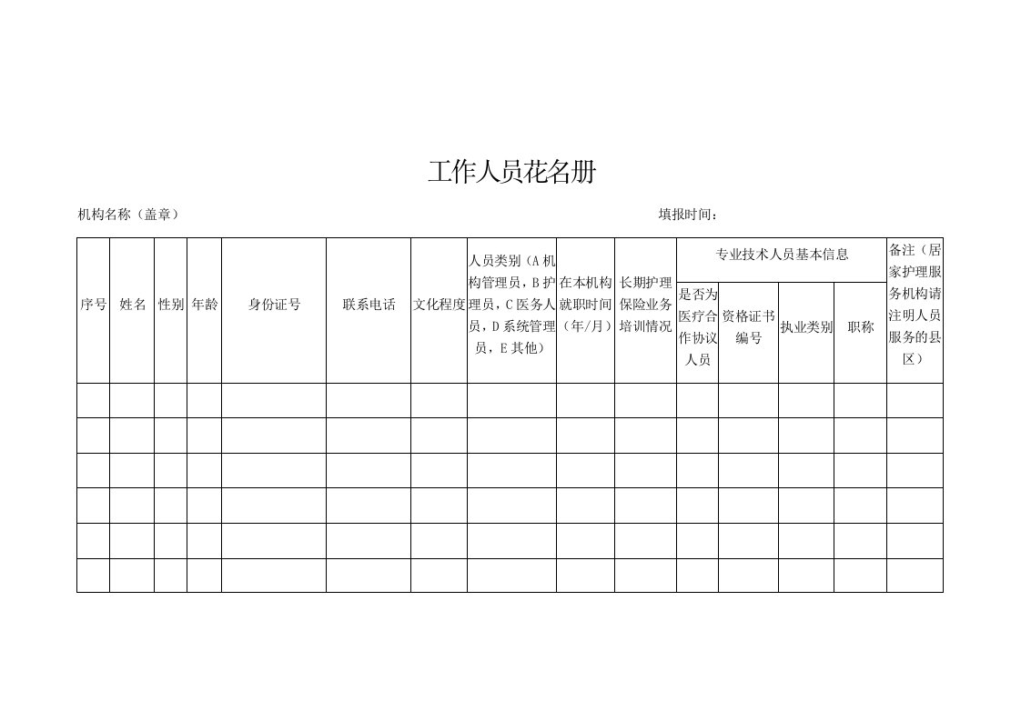 工作人员花名册