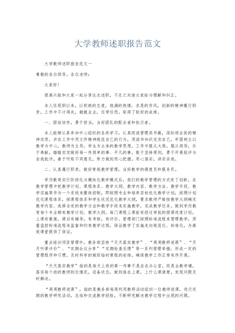 总结报告大学教师述职报告范文