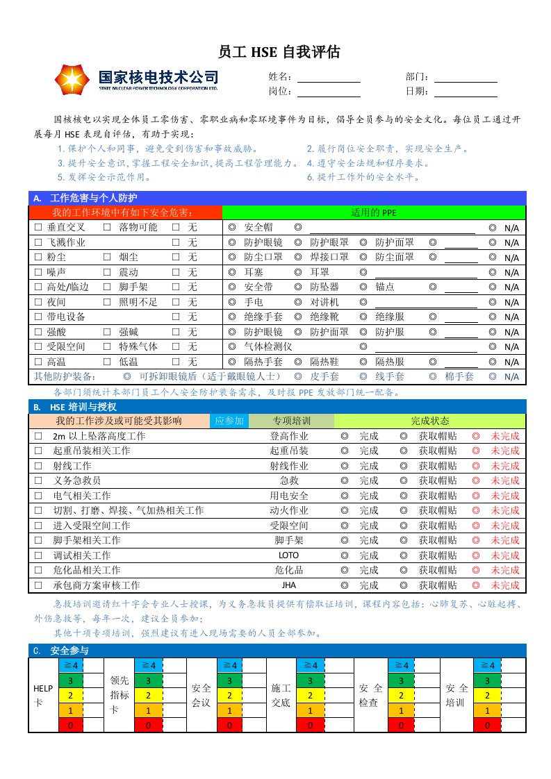 附录1__员工HSE自我评估模板(示例)