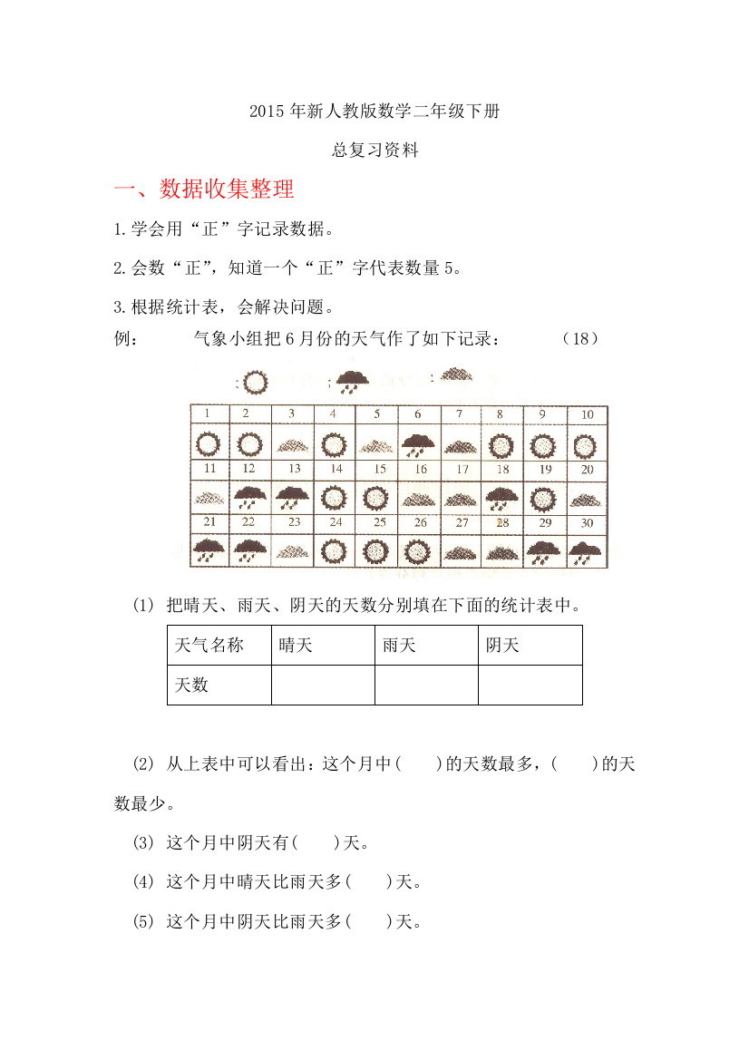 新人教版数学二年级下册总复习资料