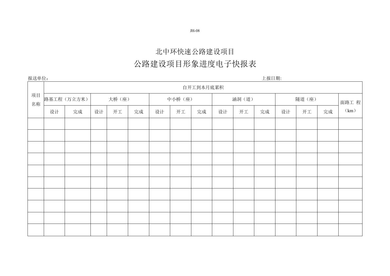 公路建设项目形象进度电子快报表