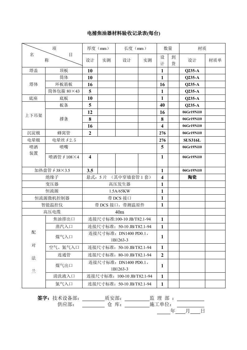 电捕焦油器验收表参考资料