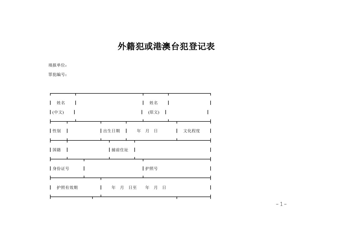 外籍犯或港澳台犯登记表