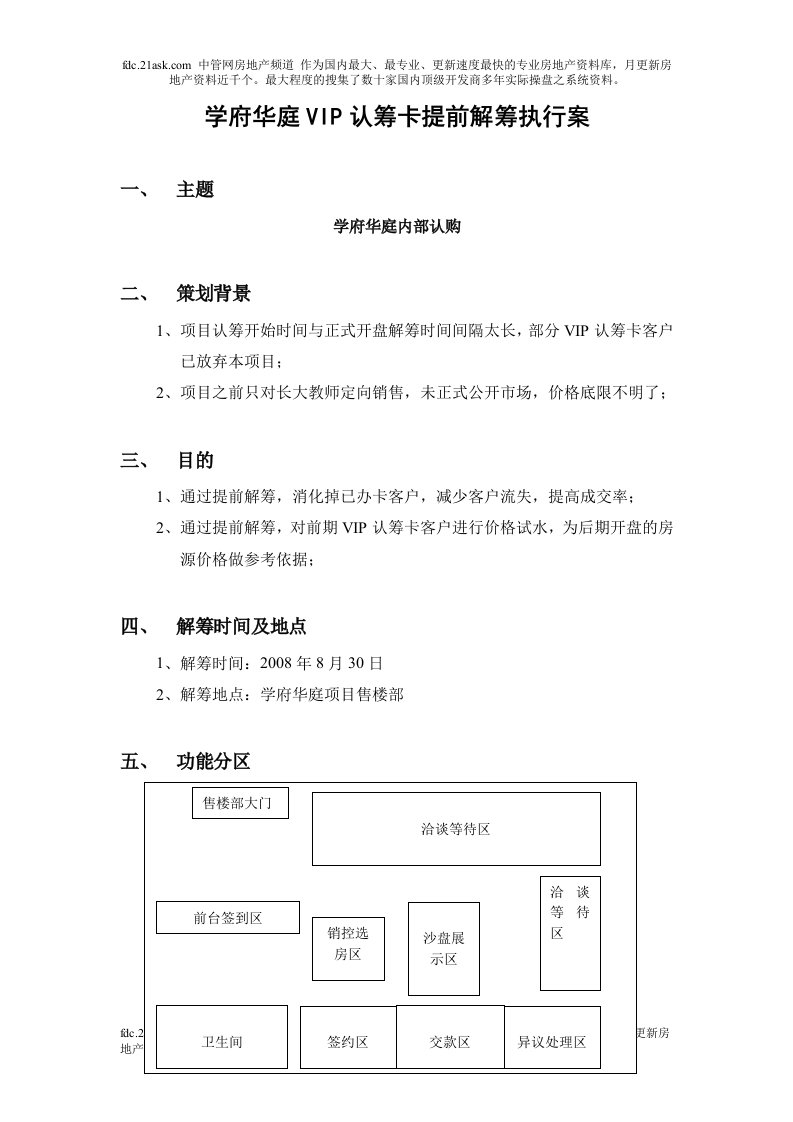 2008年长沙市学府华庭VIP认筹卡提前解筹执行案(doc)-销售管理