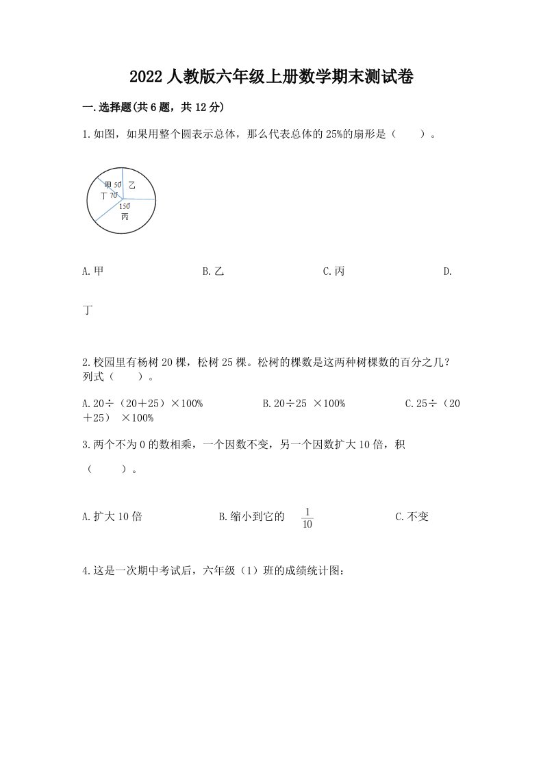 2022人教版六年级上册数学期末测试卷精品【历年真题】