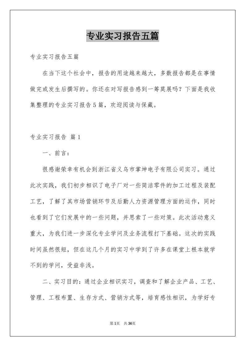 专业实习报告五篇例文