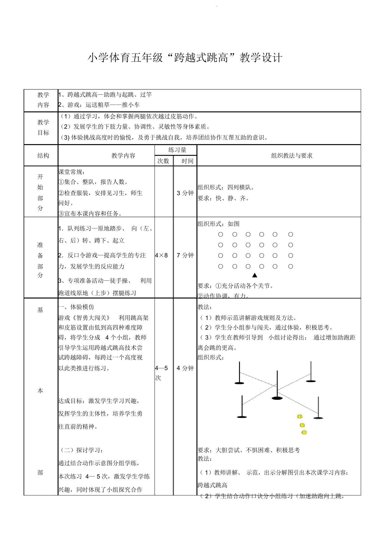 小学体育五年级《跨越式跳高》教案