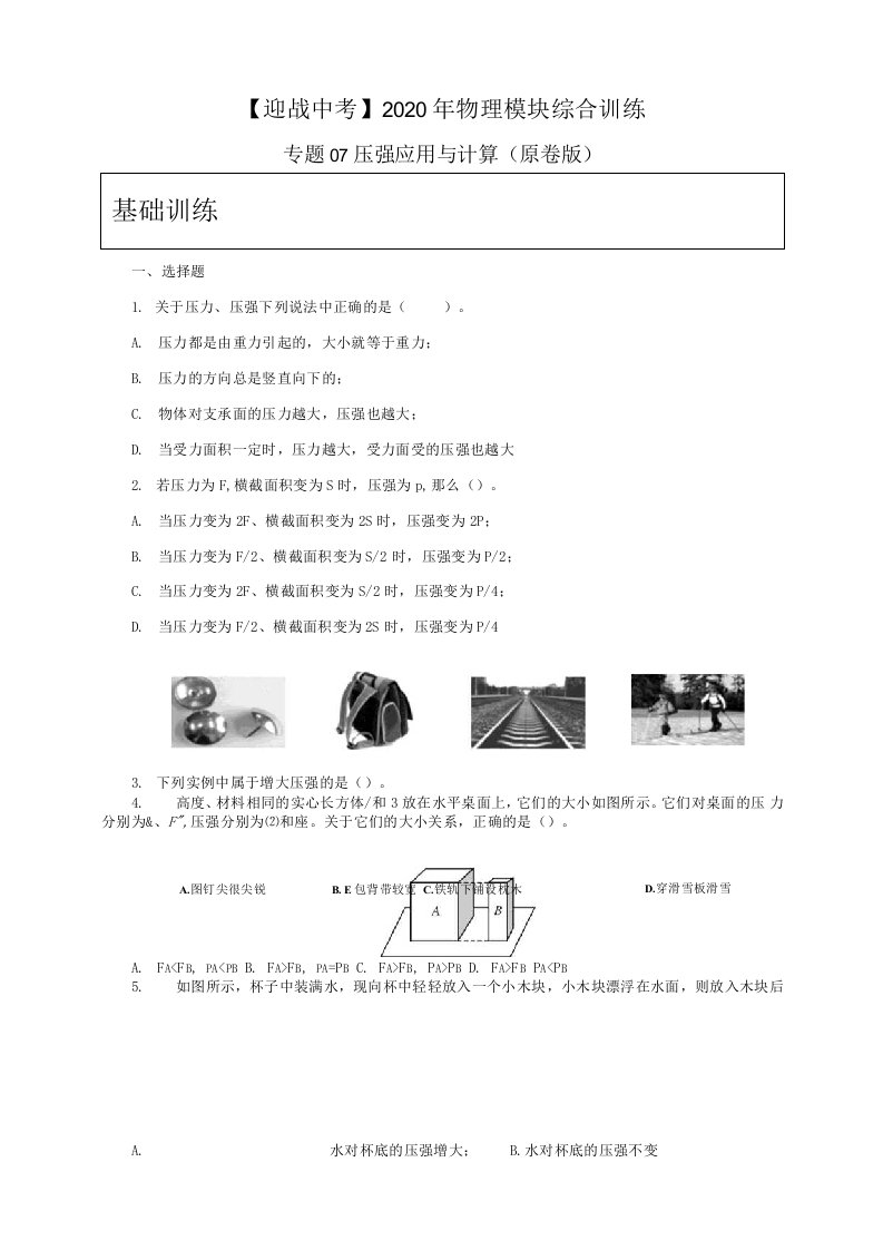 初中物理九年级专题07