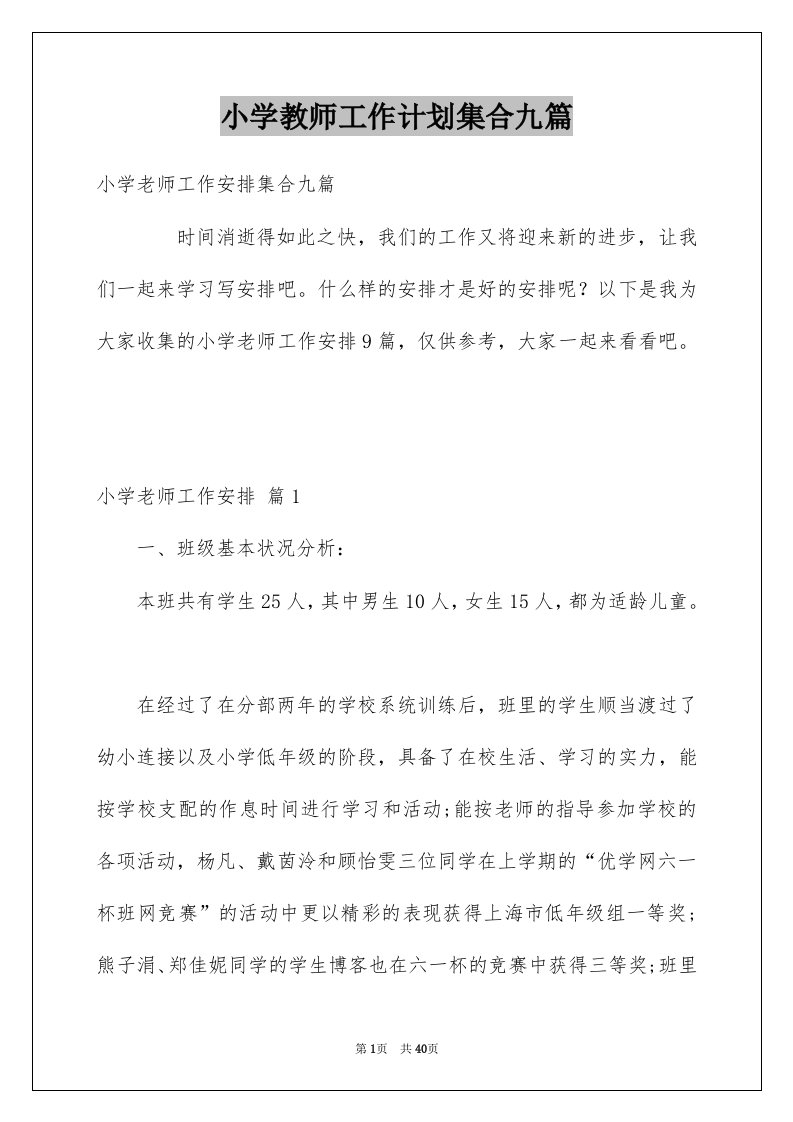 小学教师工作计划集合九篇例文