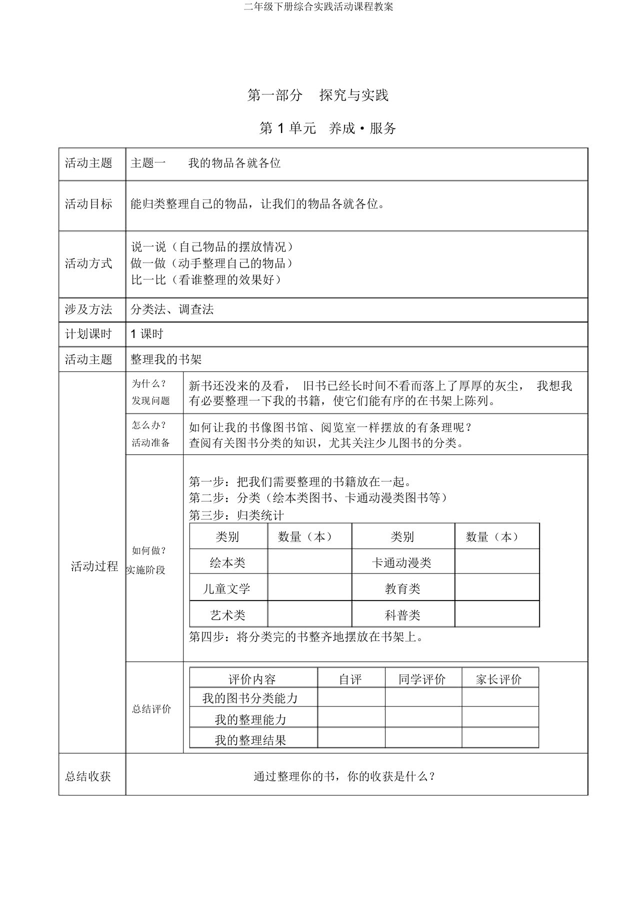 二年级下册综合实践活动课程教案