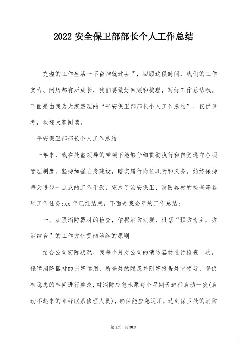 2022安全保卫部部长个人工作总结