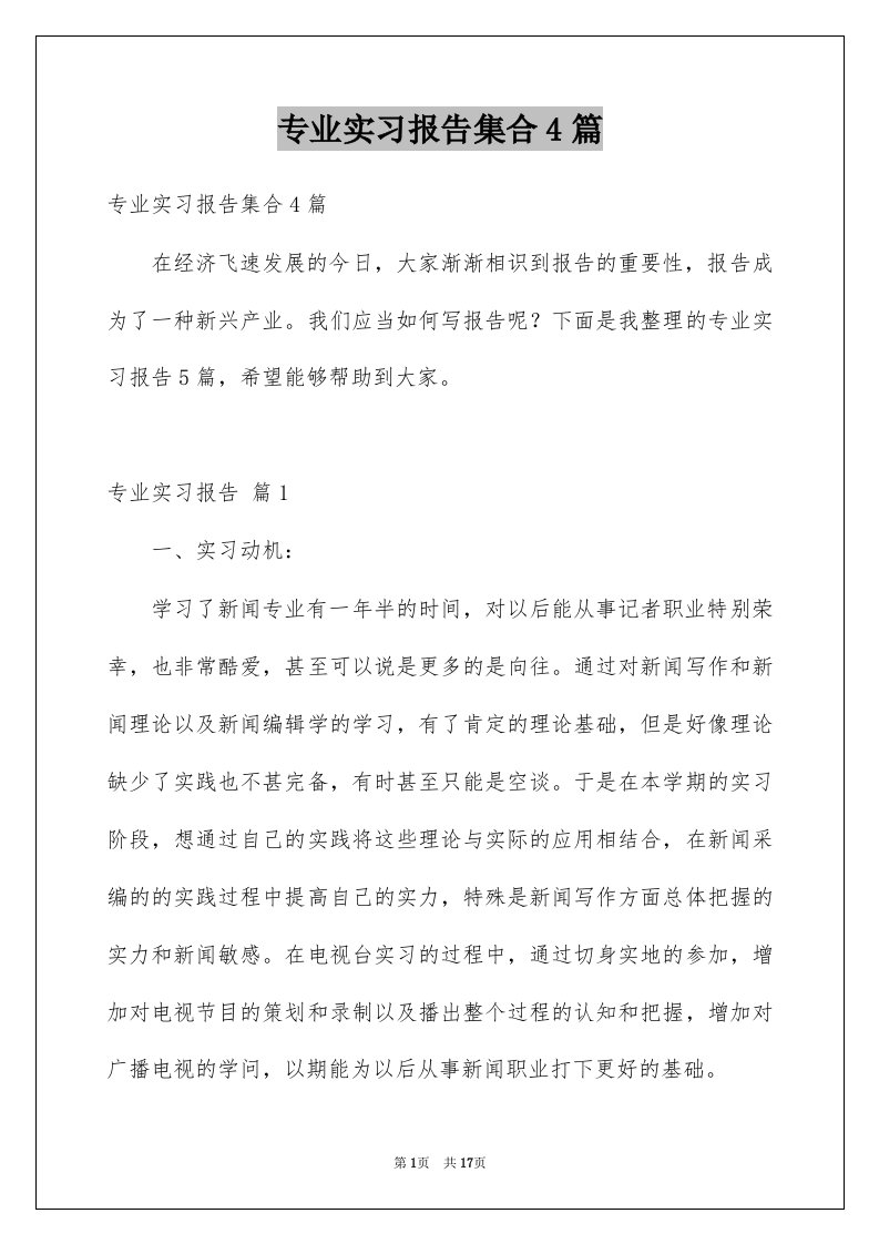 专业实习报告集合4篇例文