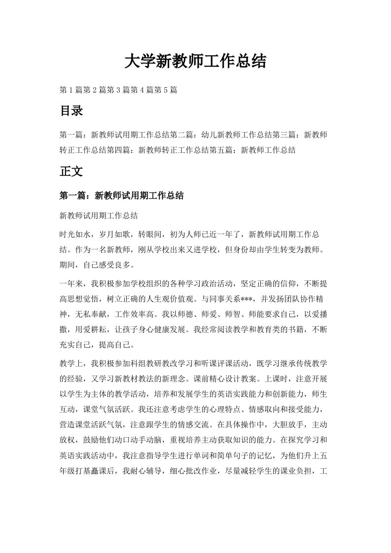 大学新教师工作总结