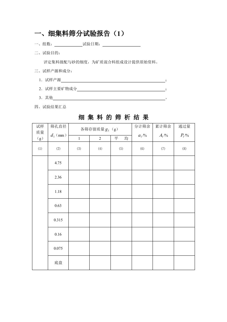 细集料筛分试验报告(1)