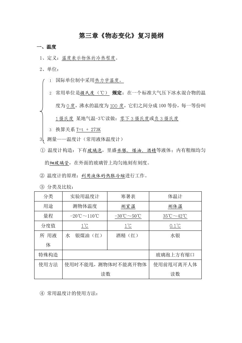 初中物理物态变化知识点